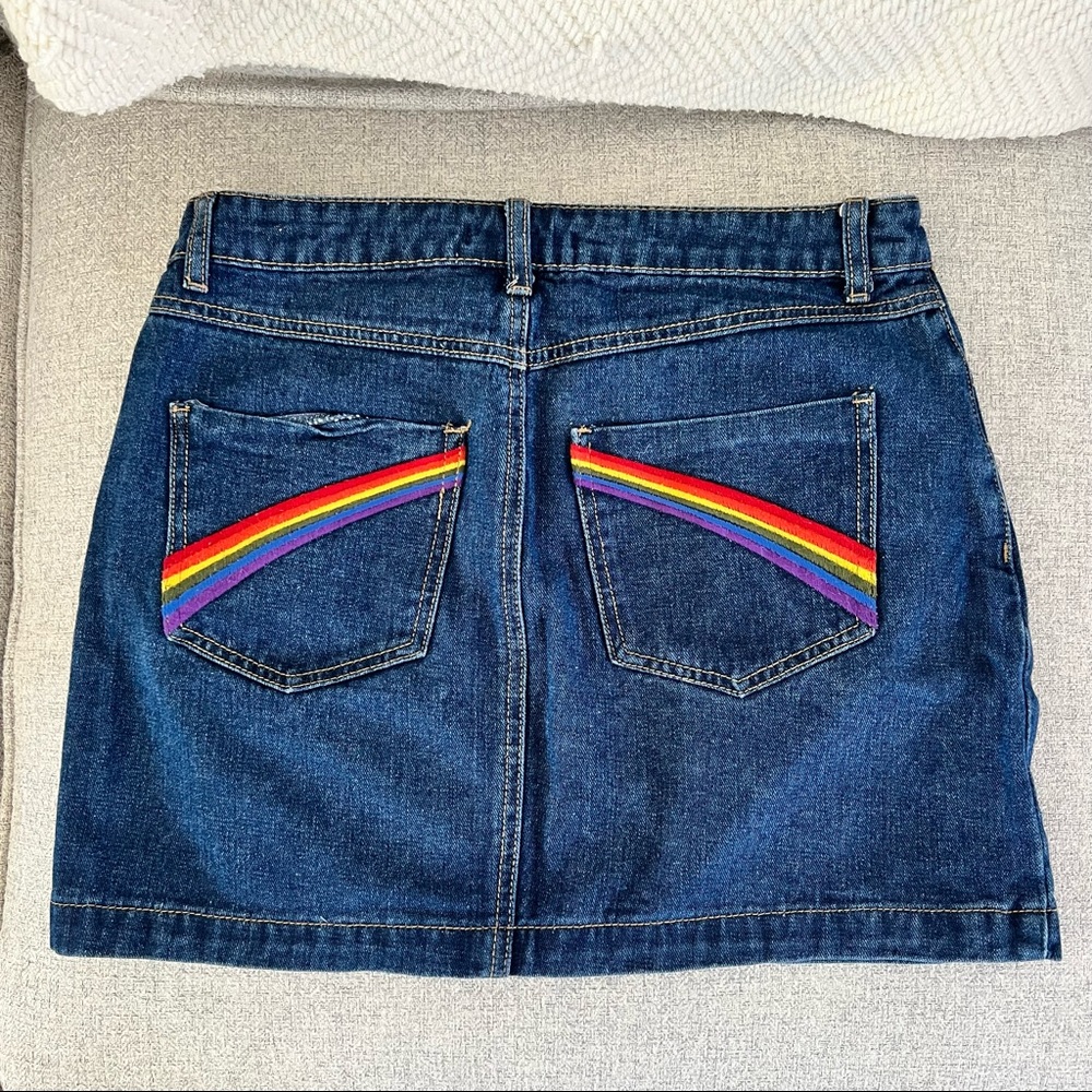 Forever21 Jean Skirt with Embroidered Rainbow Pockets
